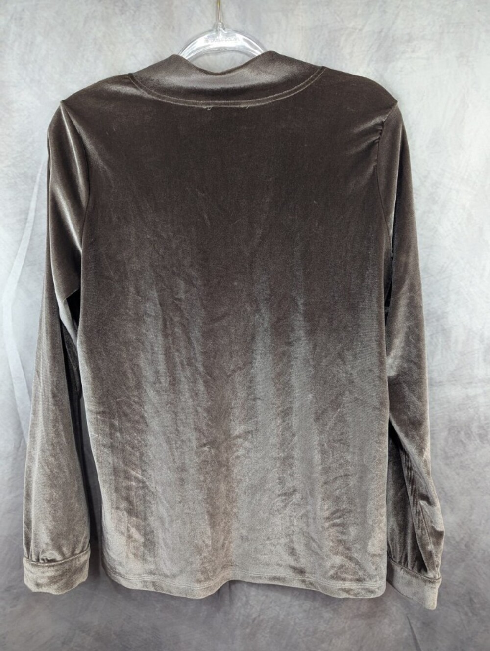 Milan Kiss Velvet Keyhole Choker Top Brown Taupe Long Sleeve Blouse Size L - Picture 3 of 8
